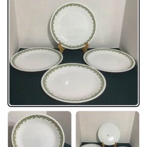 Corelle White Plates with Green Leaf Border